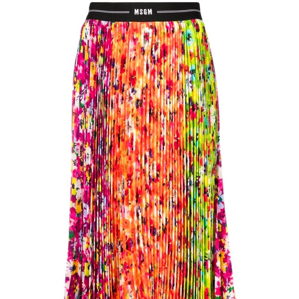 MSGM abstract-print pleated skirt